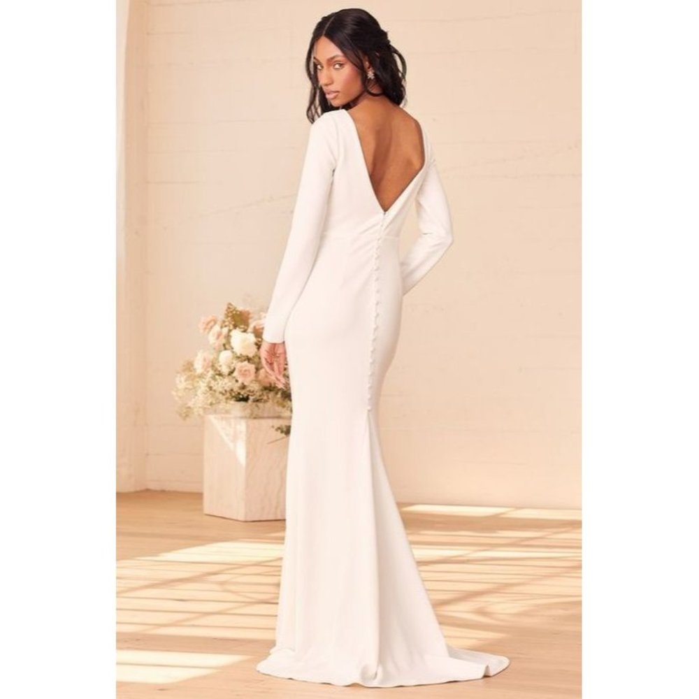 *SALE* Lulu's Dress Feeling of Forever White Long Sleeve Mermaid  Wedding Dress